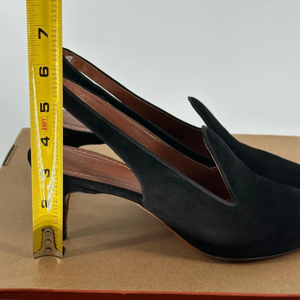 Polo Ralph Lauren Black Stacy Leather Suede Pump Pointed Slingback Heel‎ 9.5 B
